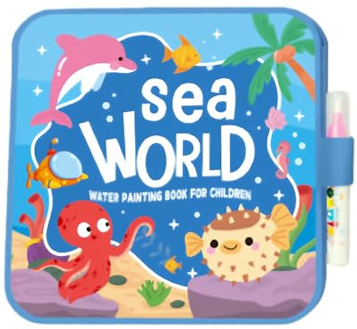 Generico Libro da colorare riutilizzabile con acqua Giochi di disegno con penna, dipingi con libri ad acqua - per bambini Viaggi Ragazzo Compleanno Festa di Natale Aula Halloween Pasqua Casa