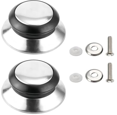 ZORVYN 2 PCS Universal Asa de Tapa de Olla Resistente al Calor, Botón de Tapa de Acero Inoxidable con Tornillos para Tapas de Vidrio, Repuesto para Sartenes y Utensilios de Cocina