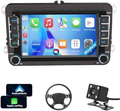 Autoradio Golf 5/6 Volkswagen VW Polo Passat Jetta Caddy EOS T5 Tiguan Touran CC e Wireless Carplay Android Auto 7 IPS con Bluetooth/FM/RDS Radio/USB/SWC/Plug & Play/GPS