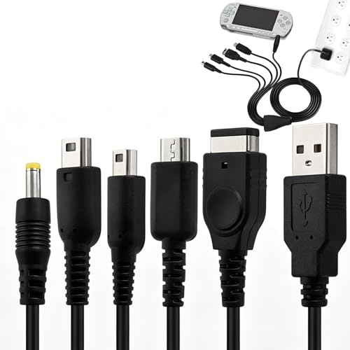 Maoggha 1.2M Universelles 5-in-1 USB-Ladekabel, Ladekabel Ersatz Kompatibel für DS Lite, NDS, New 3DS XL, New 3DS, 3DS XL, 3DS, 2DS, DSi XL, Wii U, GBA, PSP 1000 2000 3000