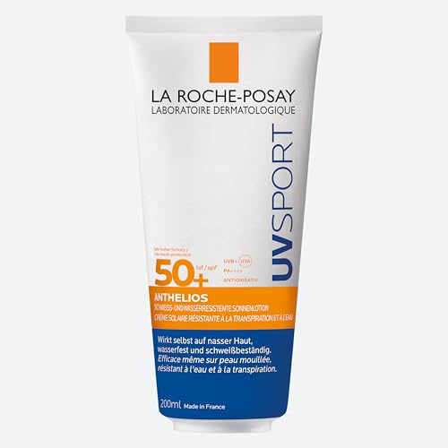 La Roche Posay Anthelios UVSPORT Wet & Sweat Pro-Resistance Lotion LSF50+, mit Vitamin E, Glycerin und La Roche Posay Thermalwasser, alle Hauttypen, 200 ml