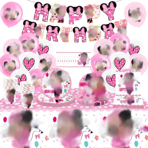 Bxqy Balloon Set 70PCS Min Birthday Party Decorations, Cartoon Theme Party Supplies Include Birthday Banner, Balloons, Happy Birthday Plates, Tablecloth for Kids Birth day Party