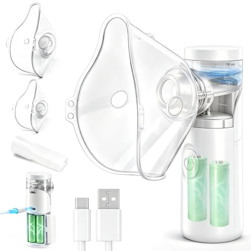 Aerosol Portatile Silenzioso,per Adulti e Bambini,Atomizzazione ad alta efficienza,Macchina Aerosol Ricaricabile,Kit con 2 Maschere e 1 Boccaglio,Adatto per viaggi e famiglia (Bianco Beige)