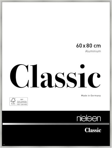 nielsen Bilderrahmen, 60 x 80 cm, Aluminium, Silber matt, Posterrahmen zum Aufhängen im Hoch- & Querformat, Echtglas, Classic