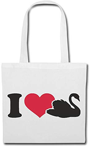 Reifen-Markt Tasche Umhängetasche I LOVE SCHWAN - SCHWÄNE - VOGEL - WASSERVOGEL - SCHWANENBABY Einkaufstasche Schulbeutel Turnbeutel in Weiß