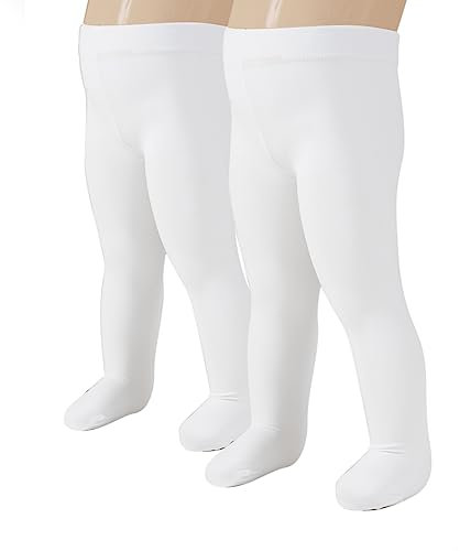 2 PAIRES - COLLANTS LISSES SEMI-OPAQUES EN MICROFIBRE POUR PETITES FILLES | COLLANTS POUR BEBES | 40 DEN | DE 6 A 24 MOIS | BONNETTERIE ITALIENNE (3 mois, BLANC)