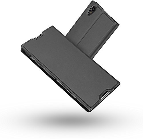 RADOO Sony Xperia XA1 Plus Hülle, Premium PU Leder Handyhülle Brieftasche-Stil Magnetisch Folio Flip Klapphülle Etui Brieftasche Hülle Schutzhülle Case Cover für Sony Xperia XA1 Plus (Schwarz grau)