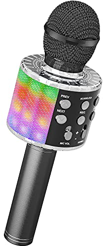 Magic Sing LED Karaoke Mikrofon Kinder, Drahtloses Bluetooth Spielzeug ab 3-12 Jahre Geschenk Mädchen KTV Lautsprecher mit Stimmenverzerrer, Heim KTV Karaoke Maschine für Android, iOS, PC(Schwarz)