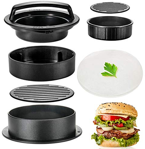 Hamburger Press Patty Maker, TAOUNOA 3 in 1 Non-Stick Burger Press for Making Delicious Burgers, Perfect Shaped Patties, for grilling and cooking, with 100 PCS Wax Paper.