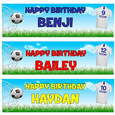 Personalised Football Themed Birthday Banners - Any NAME and Any AGE - 3 Colours (Approx 3ft x 1ft) X2