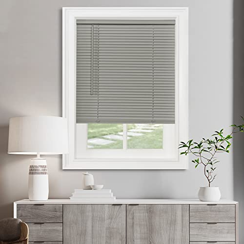 Cordless Light Filtering Mini Blind - 30 Inch Width, 64 Inch Length, 1 Slat Size - Grey - Cordless GII Morningstar Horizontal Windows Blinds for Interior by Achim Home Decor