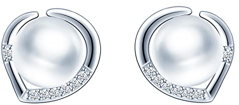 MOOFUN Zirkonia Perlen Ohrringe 925 Sterling Silber Stecker Ohrstecker Ohrhänger Damen Schmuck Ohrring Edle Verpackung Geschenke für Frauen Freundin Mama Geburtstag Hochzeit Weihnachtstag Valentinstag