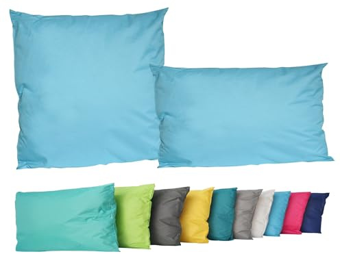 JACK 2er Set Outdoor Lounge Kissen Set 45x45cm + 30x50cm Dekokissen Inkl. Füllung Wasserfest Sitzkissen Garten Lotus Effekt, Farbe:Hellblau
