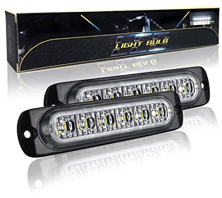 SKYWORLD LED Feux Stroboscopique, 2 pièces Blanc Barre D'alarme Stroboscopique d'urgence 6 LED Lampe Flash 12V 24V LED D'urgence Danger Lumière pour Moto construction camion Voiture