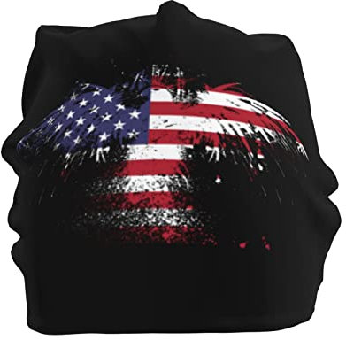 Lsjuee Eagle US Flag Slouchy Beanie Mütze für Herren Damen, Baggy Skull Cap Winter Ski Strickmütze Schwarz
