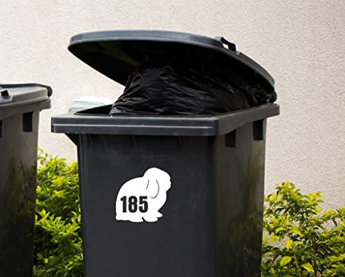 3 x Wheelie Bin Numbers Mini Lop Rabbit House Number Vinyl Decal Stickers Recycling Box Sign