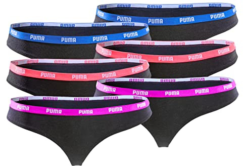 PUMA Damen Unterhosen 6er Pack Slips, Hipster, Mini-Short, String Black Statement Edition