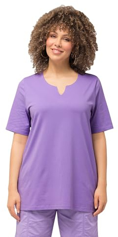 Ulla Popken Damen große Größen Übergrößen Plus Size T-Shirt, A-Linie, Tunika-Ausschnitt, Halbarm Blauer Flieder 46+ 807259810-46+