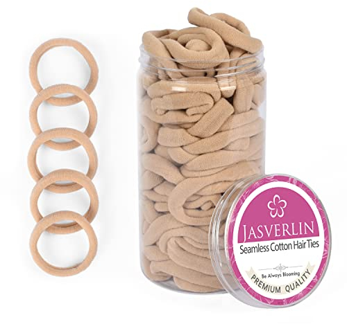 JASVERLIN 100 Stück hellblonde Haargummis Pferdeschwanzhalter, nahtloses Baumwollgewebe keine Beschädigung dicke lockige dünne Haargummis Bänder, weich & dehnbar 1,5 Zoll