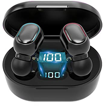 KASSTPO Bluetooth Kopfhörer [2023 Neue] In-Ear Kopfhörer mit Mic, Hi-Fi Stereo, Tastesteuerung, LED Anzeige, IP7 Wasserdicht, Bluetooth Ohrhörer für Arbeit & Studium, Schwarz