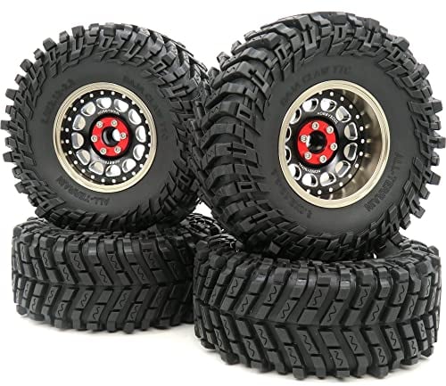 hobbysoul RC verstellbare 4 Offsets 2,2 Beadlock-Räder und Reifen, Champagner-Schwarze Felgen und Höhe 5,0Zoll Reifen für RC Mud Crawler Trail Gen7 Gen8 Everest 10 / Axial Capra Wraith, (4er-Pack)
