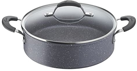 Lagostina Tempra Mineral Casserole avec couvercle, acier et aluminium avec revêtement minéral+ Ø 26 cm, poignées en silicone, effet pierre, convient à toutes les sources de chaleur