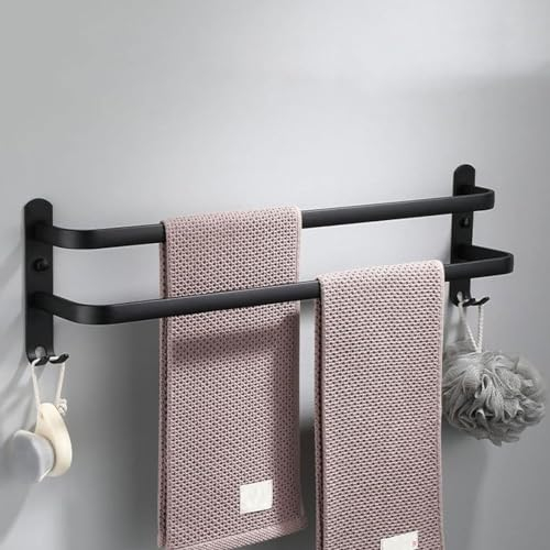 Handtuchhalter Wandmontage Badetuchhalter Aluminium Handtuchstange Ständer für Badezimmer, Hotel, Küche(40 cm, schwarz, 2-lagig)