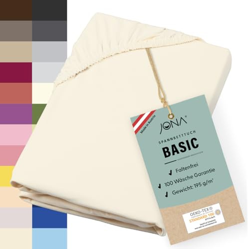 JONA SLEEP® Basic Spannbettlaken 90-100 x 200-220 cm - 190 g/m² faltenfreies Baumwoll-Jersey Leintuch, Made in Austria, Öko-Tex 100 Standard (Natur)