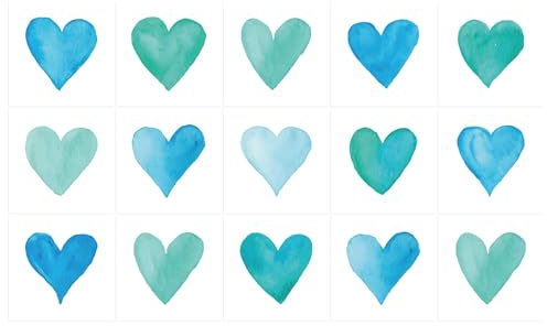 Ulticool – Adesivi impermeabili per piastrelle - Cuore verde mare amore blu - 15 x 15 cm - 15 pezzi Adesivi per piastrelle adesive - per parete bagno - cucina cucina - Piastrelle adesive