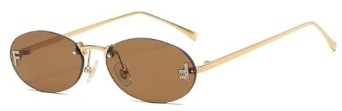 LVTFCO Luxuriöse, modische, diamantbesetzte Sonnenbrille, Bonbonfarben, ovaler Rahmen, für Damen und Herren, Unisex, randlose Sonnenbrille, Sonnenschutz, UV400-Schutz, braun, Einheitsgröße