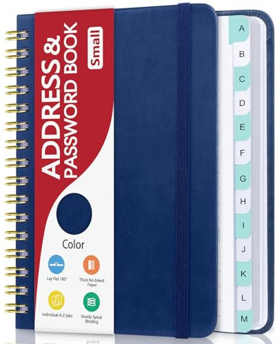 Kleines Adressbuch mit alphabetischen Registern, Telefonbuch, Passworthalter mit Spiralbindung, Adressbuch klein 14,5 cm × 11,9 cm, Adressbücher für Senioren, Webite-Logins aufzeichnen, Malvorlagen