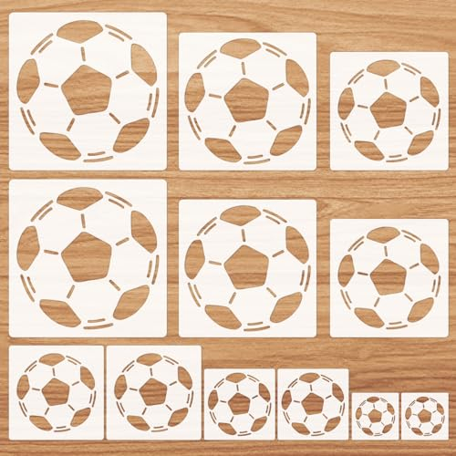 JSRQT 12 Stück Fußball Art Schablonen Wiederverwendbar Stencil Wand Malen Schablonen Football Zeichnung Malschablonen Waschbar Kunststoff Malschablonen Stencils for Painting DIY Scrapbooks