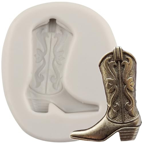 MINFEIDMS 3D Boot Silicone Moulds Western Cowboy Boot Fondant Mould Cowboy Boot Chocolate Candy Mould for Sugar Cake Decorating Cupcake Topper Gum Paste Polymer Clay