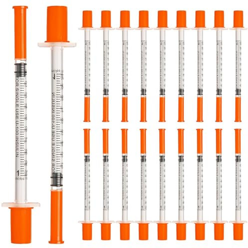 GIONAR 20 Pack 1ml Syringes With Cap, 30gx13mm Needles for Injections, Plastic Measuring Sterile Disposable Thin Injection Needles for Lab, Pet, Glue Dispensing