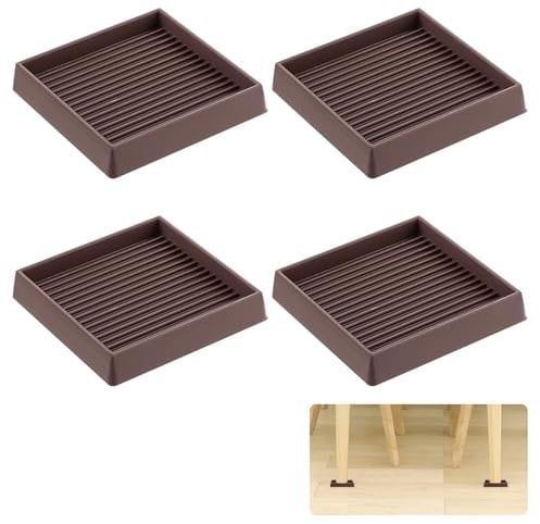 4 Pcs Rubber Caster Cups, 2x2 Square Rubber Anti Skid Caster Cups Furniture Wheel Stoppers, Anti Slide Floor Protector for Bed Couch Table Chair Stoppers - Brown