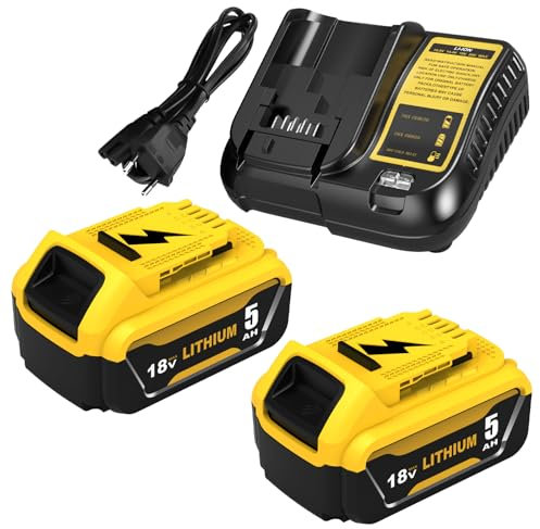 2Pcs Sostituzione per DeWalt Batteria 18V 5.0Ah DCB182 DCB180 DCB184 DCB200 DCB182 DCB181 DCB201+per Dewalt Caricabatterie 18V 3A Batteria Strumento Goodexo (giallo)