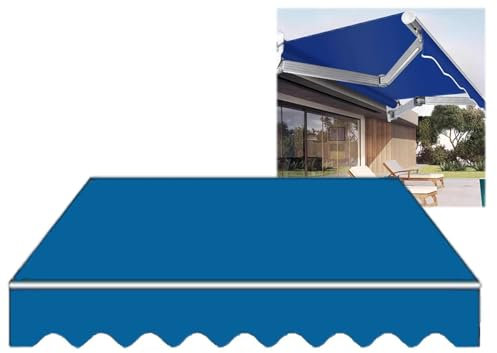 HRDMPFT Markisenbespannung Blau Wasserabweisend Ersatz Markisentuch Markisenstoff Markise Mit Volant Markisenabdeckung Polyester Markisen Tuch Ersatzstoffe(360x300cm)
