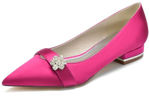 FGRID Ballerine da Matrimonio da Donna, Ballerine da Sposa con Tacco Grosso e Punta a Punta, Ballerine da Sposa Sexy con Tacco Basso e Scarpe con Tacco Basso,Rose,36