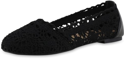 VAN HILL Damen Klassische Ballerinas Flach Spitze Bequem Schuhe 215922 Schwarz 37