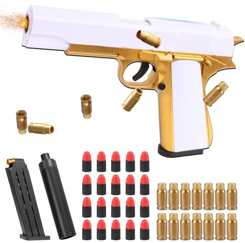 Unvtap Spielzeug Pistole Kinder Waffen mit Kugeln Schaumstoff-Blaster Toy Gun, Kinderpistole Soft Bullet Gun Platin mit Schalldämpfer Spielzeugpistole für Sicherheitstraining oder Kindergeschenke