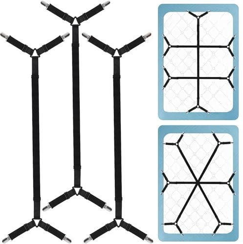 Tyqour 3 Stück Verstellbar Bettlakenspanner Elastische Bettlaken Spanngurte mit klammern Bettlaken Spanner Spannbettlakenhalter Clips für Bettlaken Matratze Bügelbrett Sofa