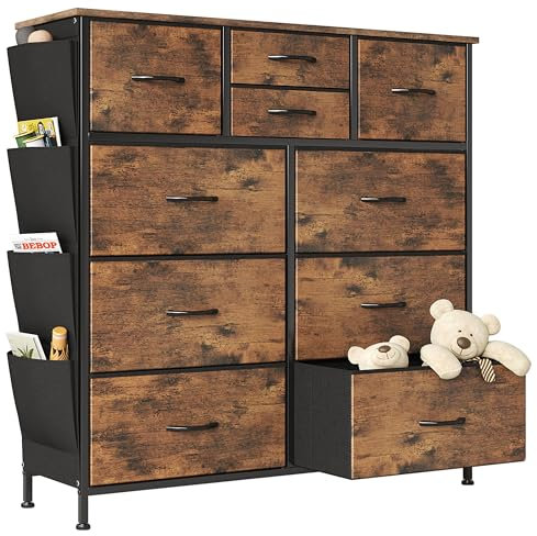 Flrrtenv Chest of Drawers, 100cm Wide Dresser for Bedroom with 10 Drawers, Tall Fabric Storage Organizer Fit for Nursery, Living Room, Closet - Rustic Brown