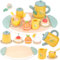 Teeservice Kinder Kinderküche Zubehör, Teeparty Holzspielzeug für Kind, Rollenspiel Kinder Puppenküche Zubehör für Jungen Mädchen ab 3 Jahren