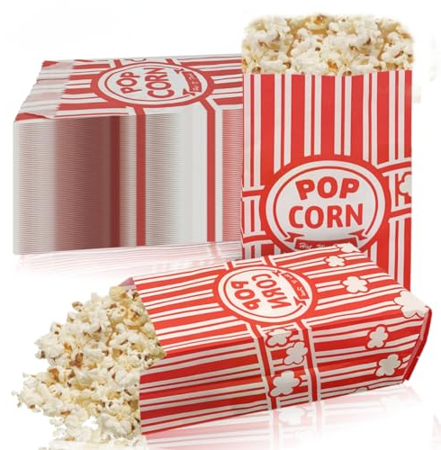 150 Stück Klein Popcorntüten, Ölbeständige Popcorn Tüten im Vintage-Design | Rot-Weiß Gestreift, 21 × 9 × 6 cm, Ideal für Kinoabende, Partys, Geburtstage, Karneval und Andere Veranstaltungen