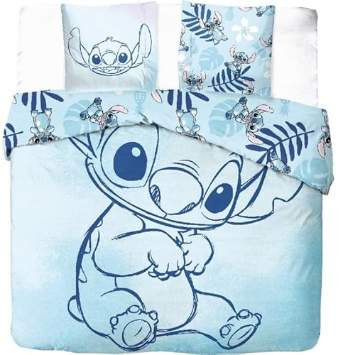 Lilo and Stitch Bettwäsche aus Baumwolle, für Doppelbett, wendbar, 240 x 220 cm, 2 Kopfkissenbezüge 65 x 65 cm, 100 % Baumwolle