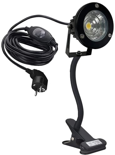 FSLiving LED-Klemmleuchte 12W mit 3m Kordel, LED Strahler Außen mit Klammer,Schwanenhals, IP65 Wasserdicht LED Spots kühles Weiß für Hinterhof, Garage, Flur,schwarz(TD0234)