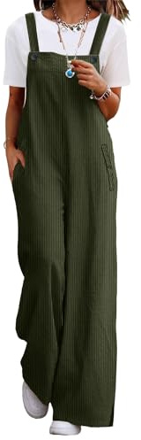 YESNO Women's Casual Corduroy Overalls Adjustable Straps Baggy Pants Wide Leg Jumpsuits with Pockets M PC2UK ArmyGreen