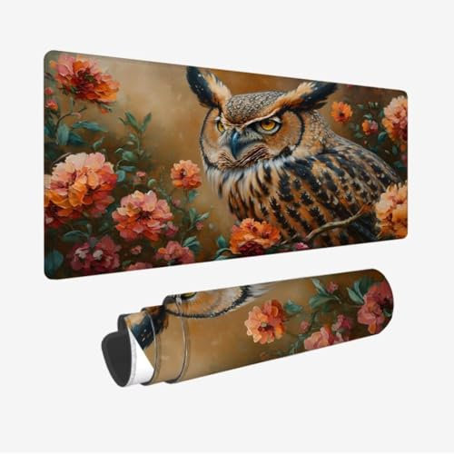 Mauspad Eule XXL 800x300x3mm,Mousepad Blume Schreibtischunterlage,Wasserdicht Gaming Mauspad,rutschfeste Gummibasis Mouse Pad,Vernähte Kanten Desk Mat,Mauspads für PC,Laptop,Mädchen Geschenke JC-743