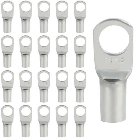 20 Stück Kabelschuhe – 16mm² Ringkabelschuhe M8 aus Verdicktem Kupfer, Unisolierte SC Crimp-Anschlüsse, Für Elektroinstallation, Industrie und Autoreparatur(Silber, SC16-8)