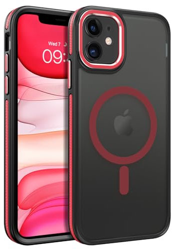 VENINGO Magnetic for iPhone 11 Case,Compatible with Mag Safe Matte Translucent Shockproof Protective Women Man Girls Case for iPhone 11, Black/Red